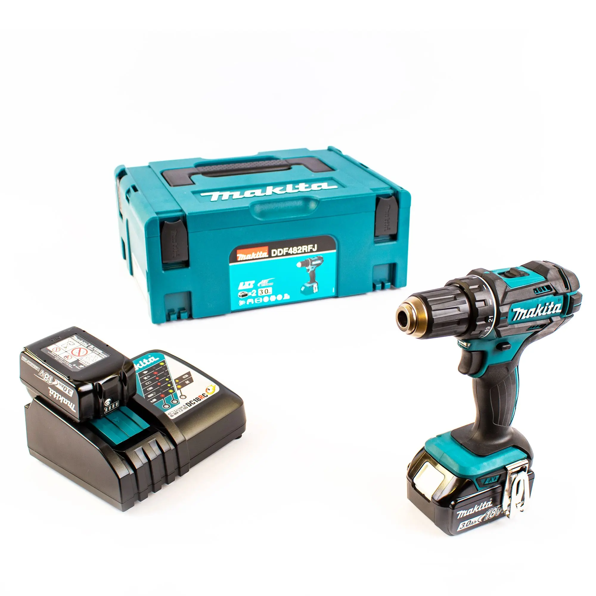Produktfoto 1 von Makita DDF482RFJ, 18V 2x BL1830B Akku-Bohrschrauber