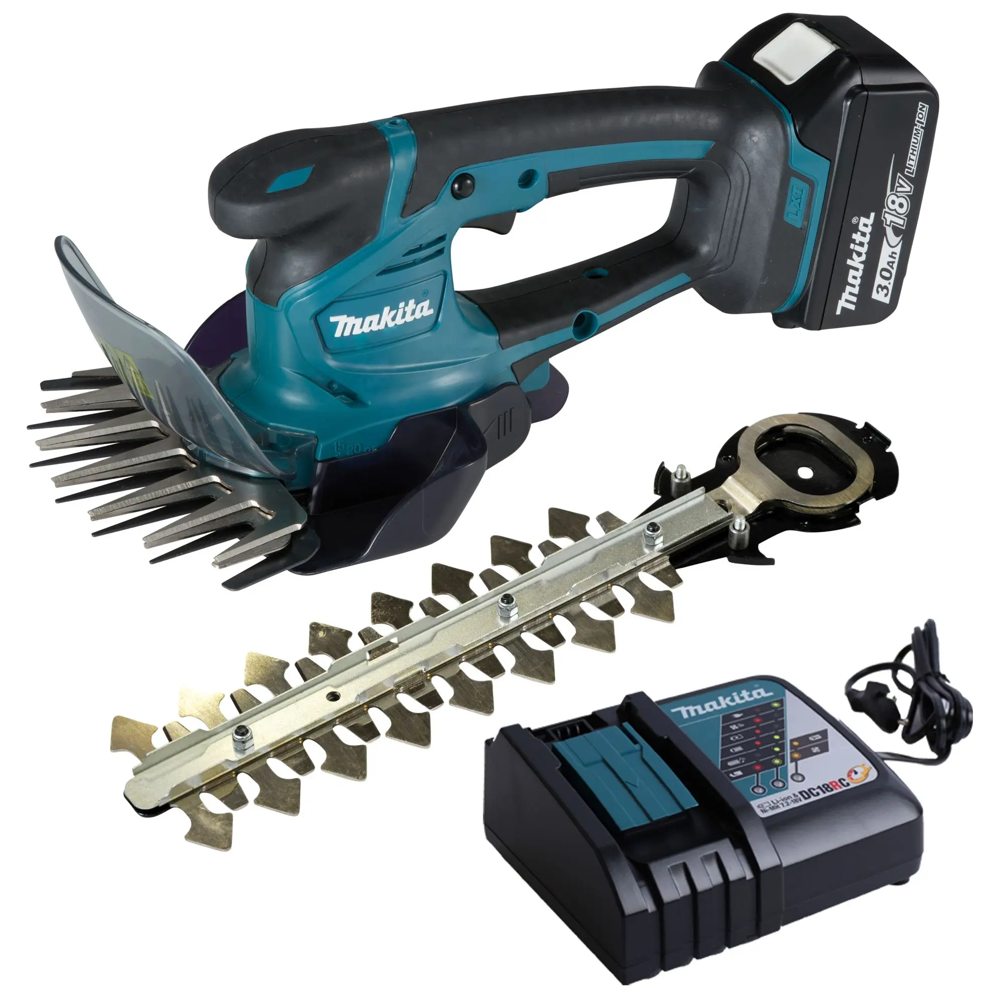 Produktfoto 1 von Makita DUM604RFX, Akku-Grasschere 18V 1x 3,0 Ah Akku, Lader, Zubehör im Karton
