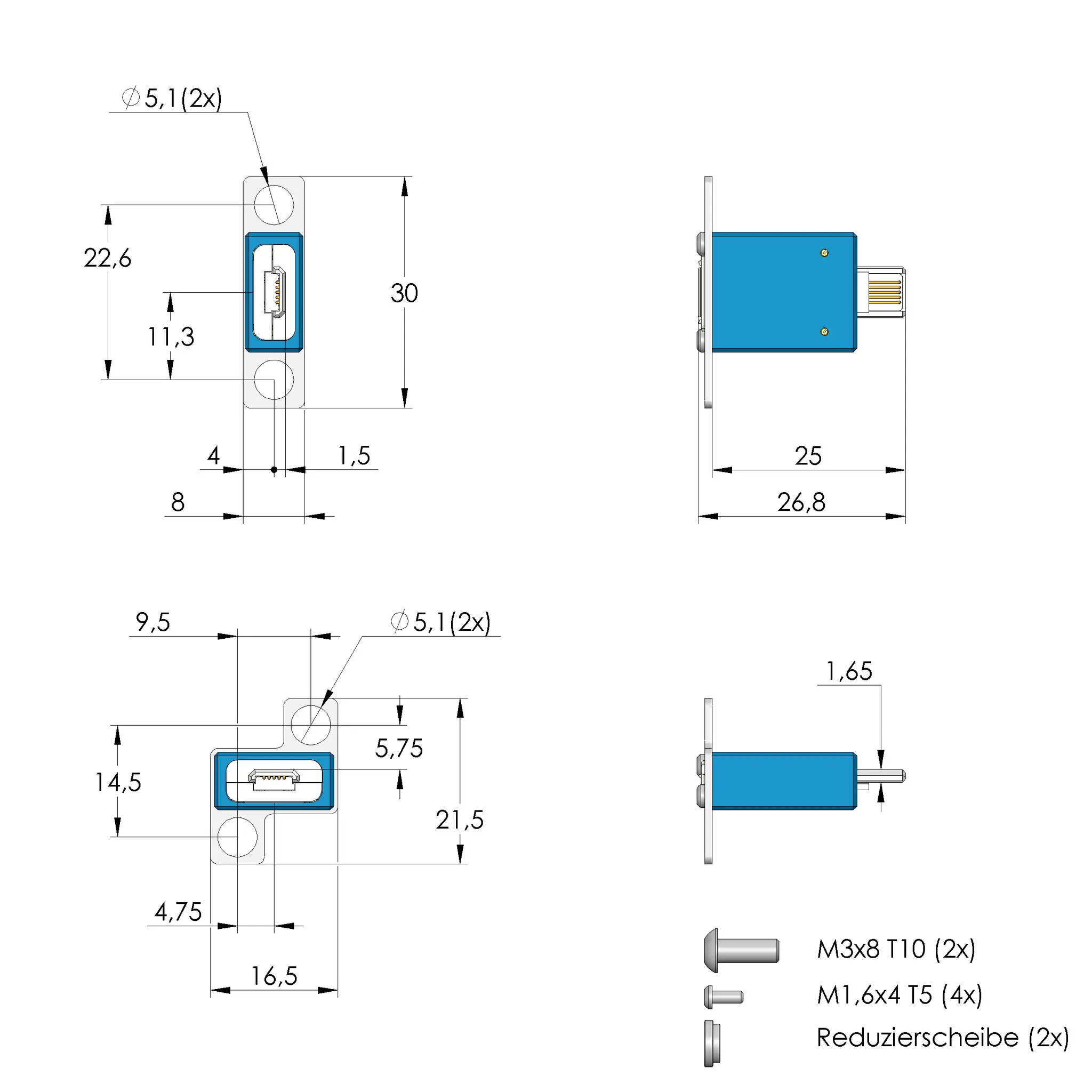 Produktfoto 1 von Ingun PS-USB2.0MicroB-M-005-G5-B-01, Prüfstecker, SKU: 112621