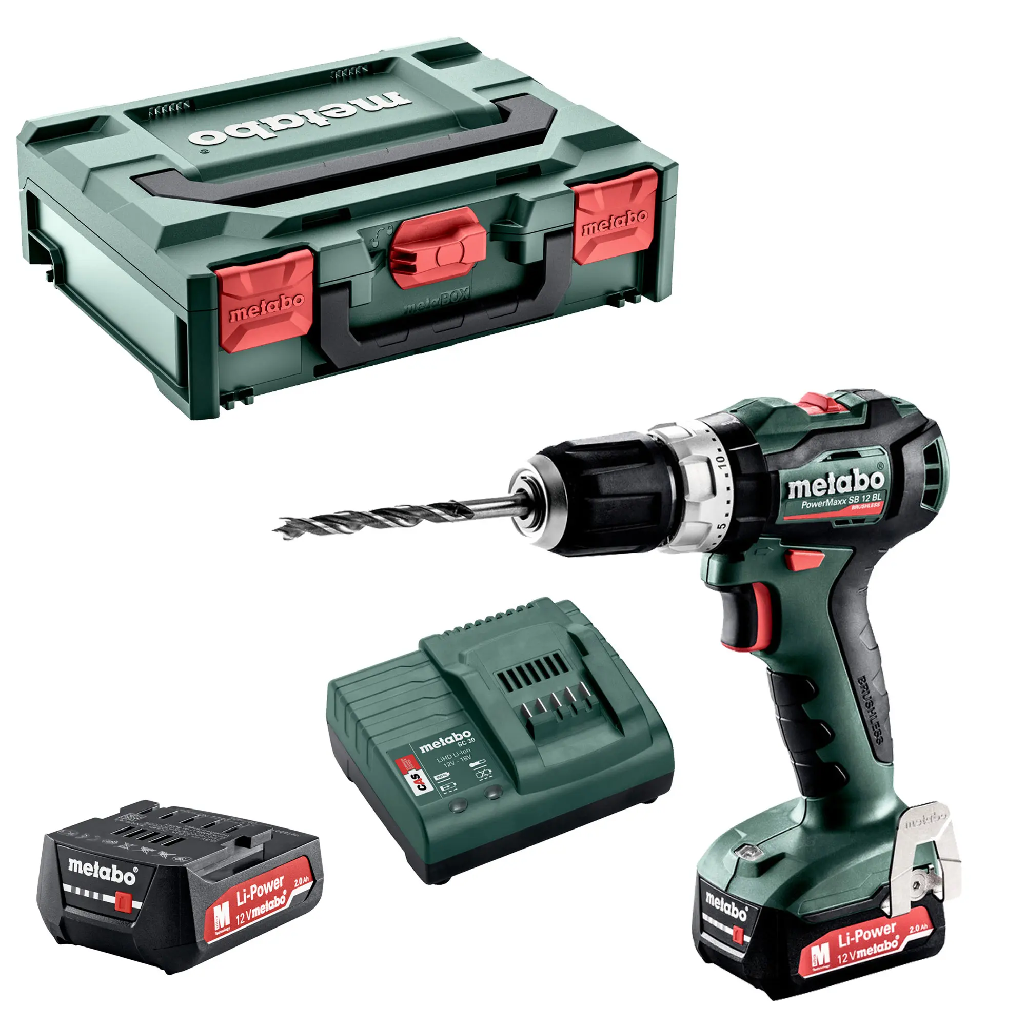 Produktfoto 1 von Metabo 601077500, Akku-Schlagbohrschrauber PowerMaxx SB 12BL mit 2x Akku + Lader in metaBOX