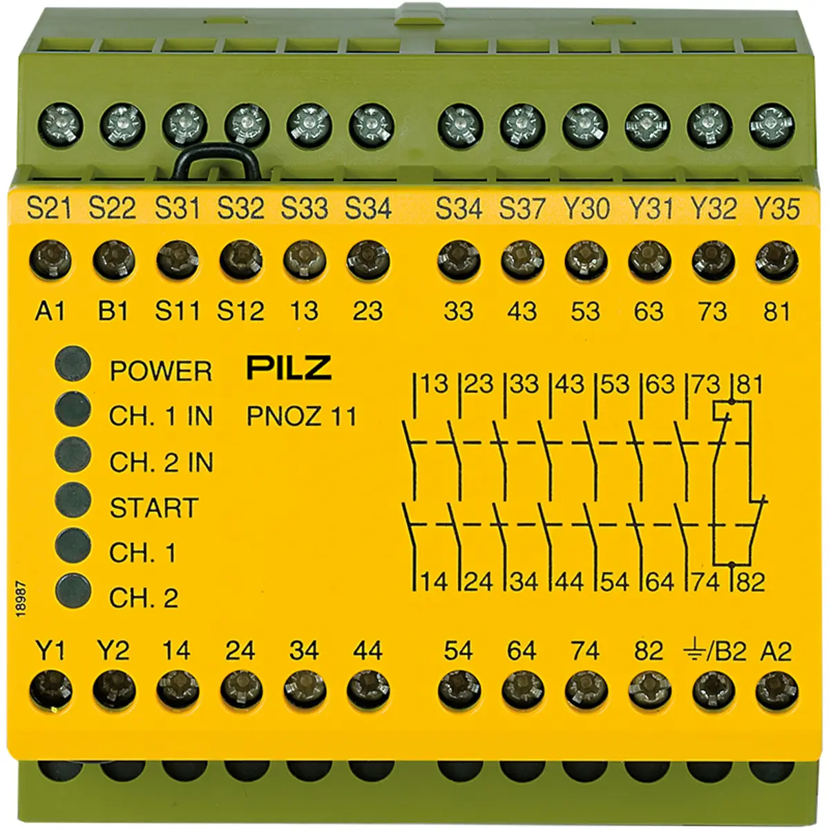 Produktfoto 1 von PILZ PNOZ 11 42VAC 24VDC 7n/o 1n/c, Überwachung von Not-Halt, Schutztüren