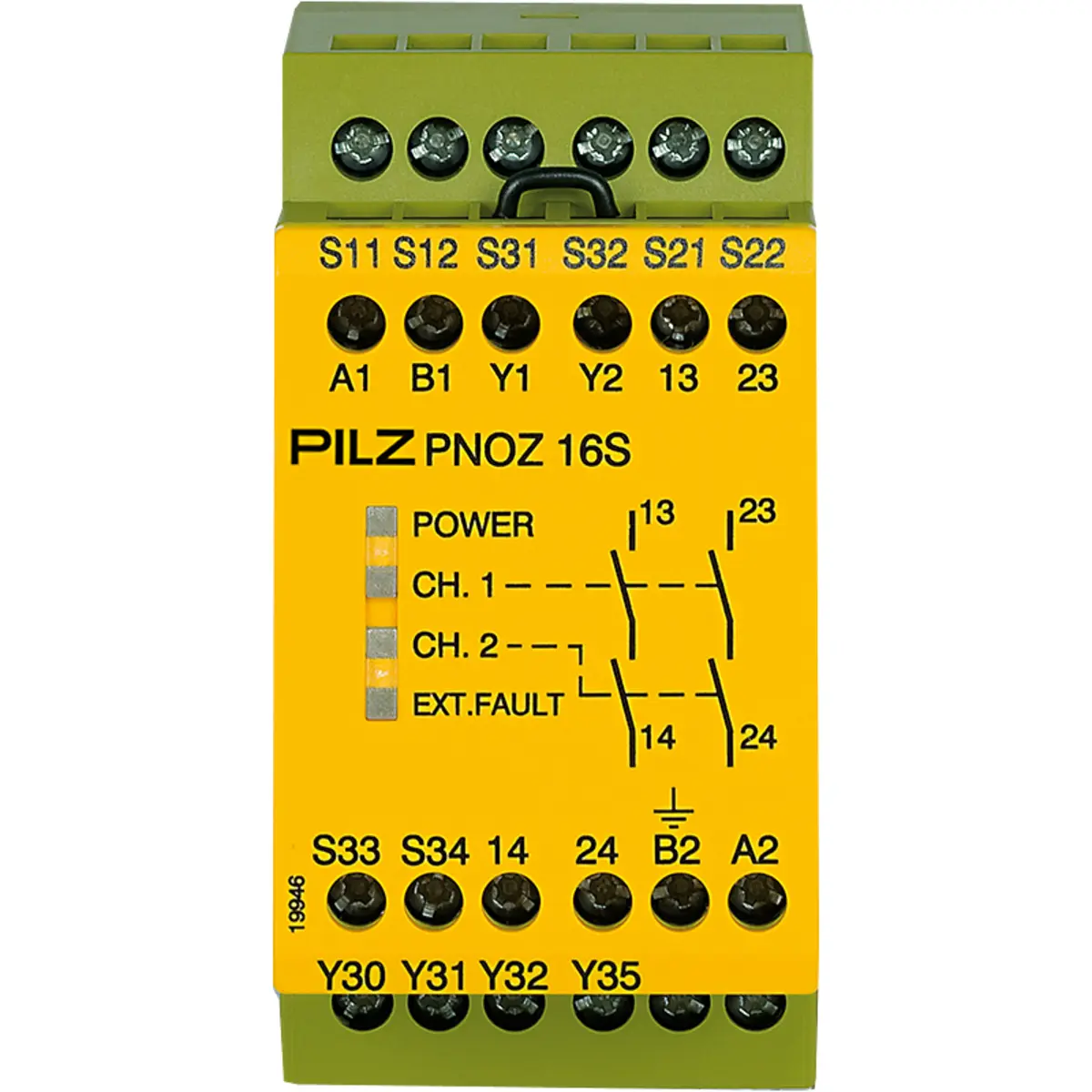 Produktfoto 1 von PILZ PNOZ 16S 230VAC 24VDC 2n/o 2so, Schaltmattenüberwachung, P/n: 774076