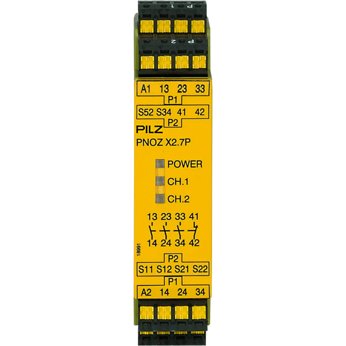 Produktfoto 1 von PILZ PNOZ X2.7P C 24VACDC 3n/o 1n/c, Überwachung von Not-Halt, Schutztüren