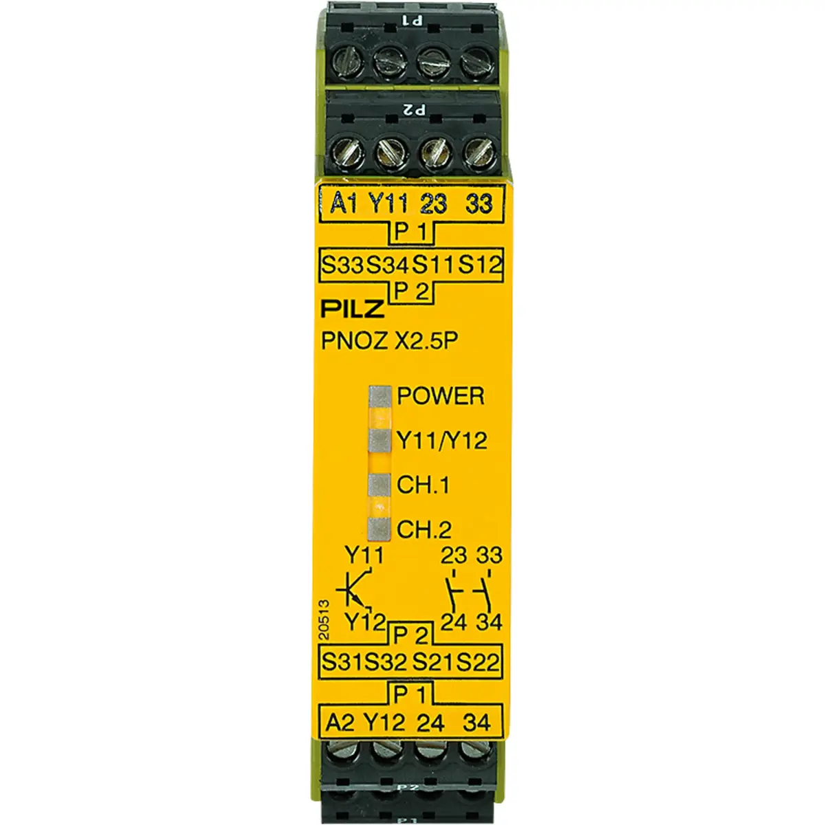 Produktfoto 1 von PILZ PNOZ X2.5P 24VDC 2n/o 1so, Überwachung von Not-Halt, Schutztüren