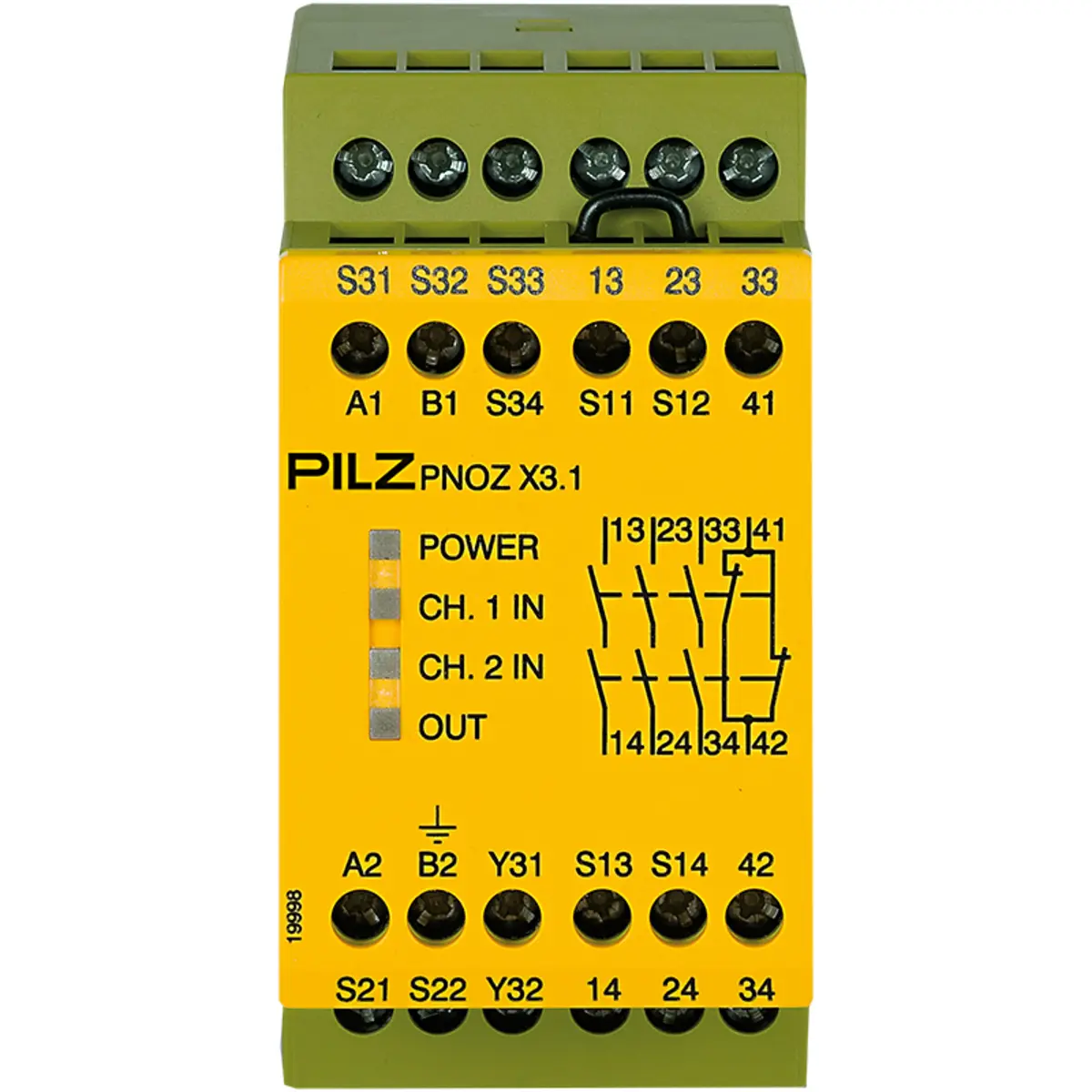 Produktfoto 1 von PILZ PNOZ X3.1 230VAC 24VDC 3n/o 1n/c 1so, Überwachung von Not-Halt, Schutztüren