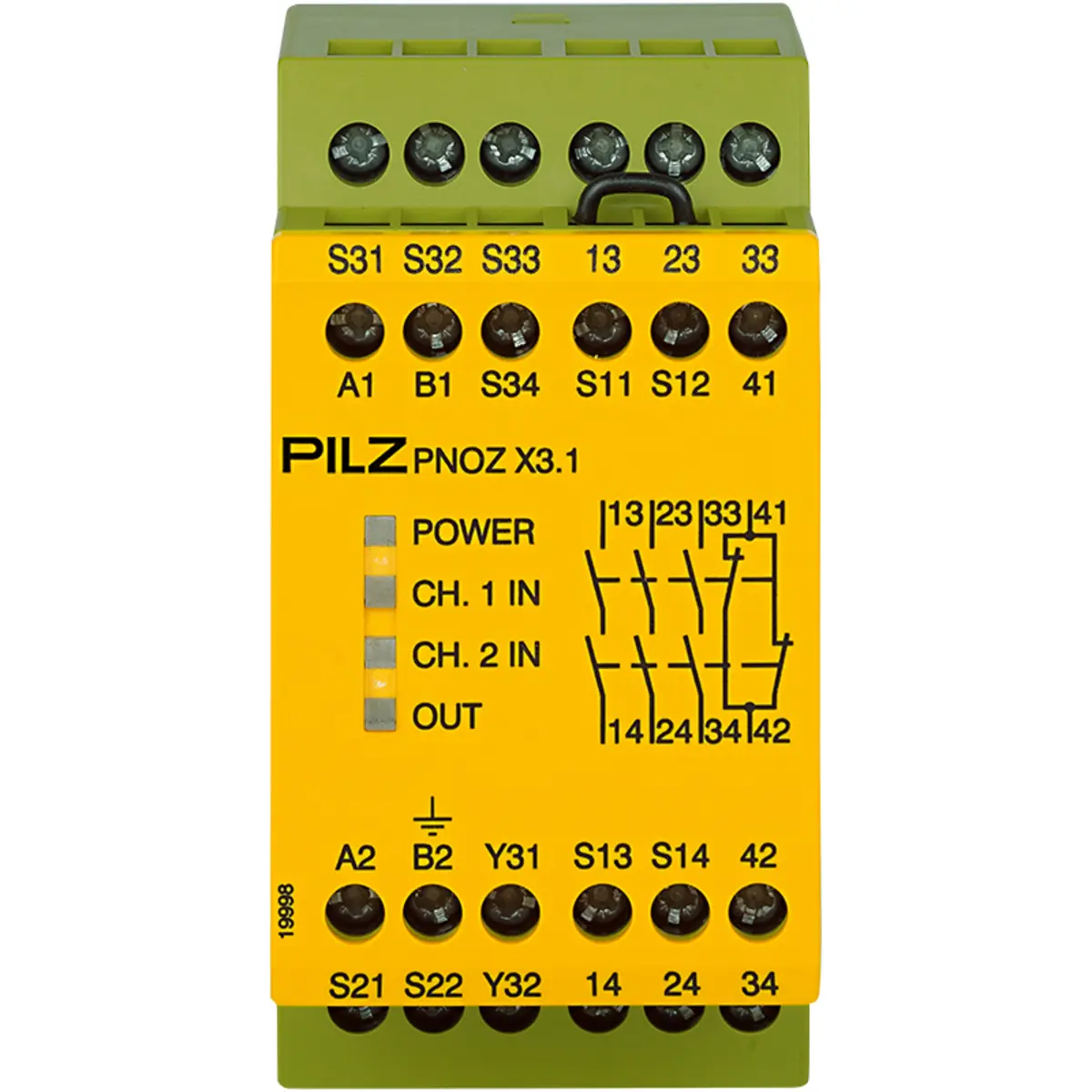 Produktfoto 1 von PILZ PNOZ X3.1 240VAC 24VDC 3n/o 1n/c 1so, Überwachung von Not-Halt, Schutztüren