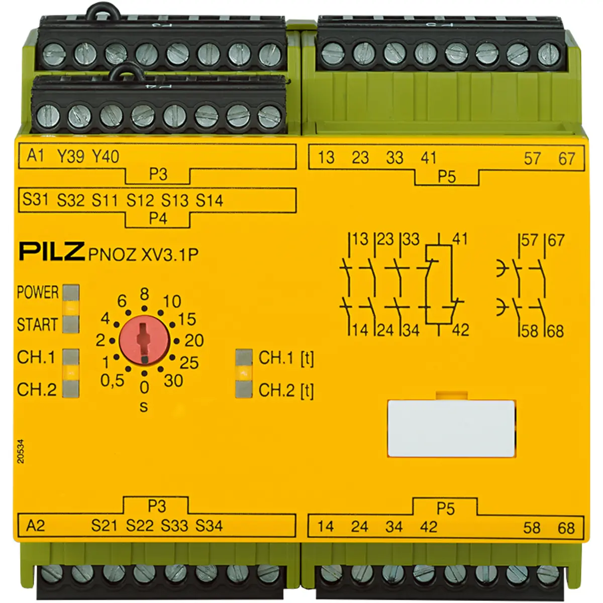 Produktfoto 1 von PILZ PNOZ XV3.1P 30/24VDC 3n/o 1n/c 2n/o t, Zeitüberwachung, P/n: 777520