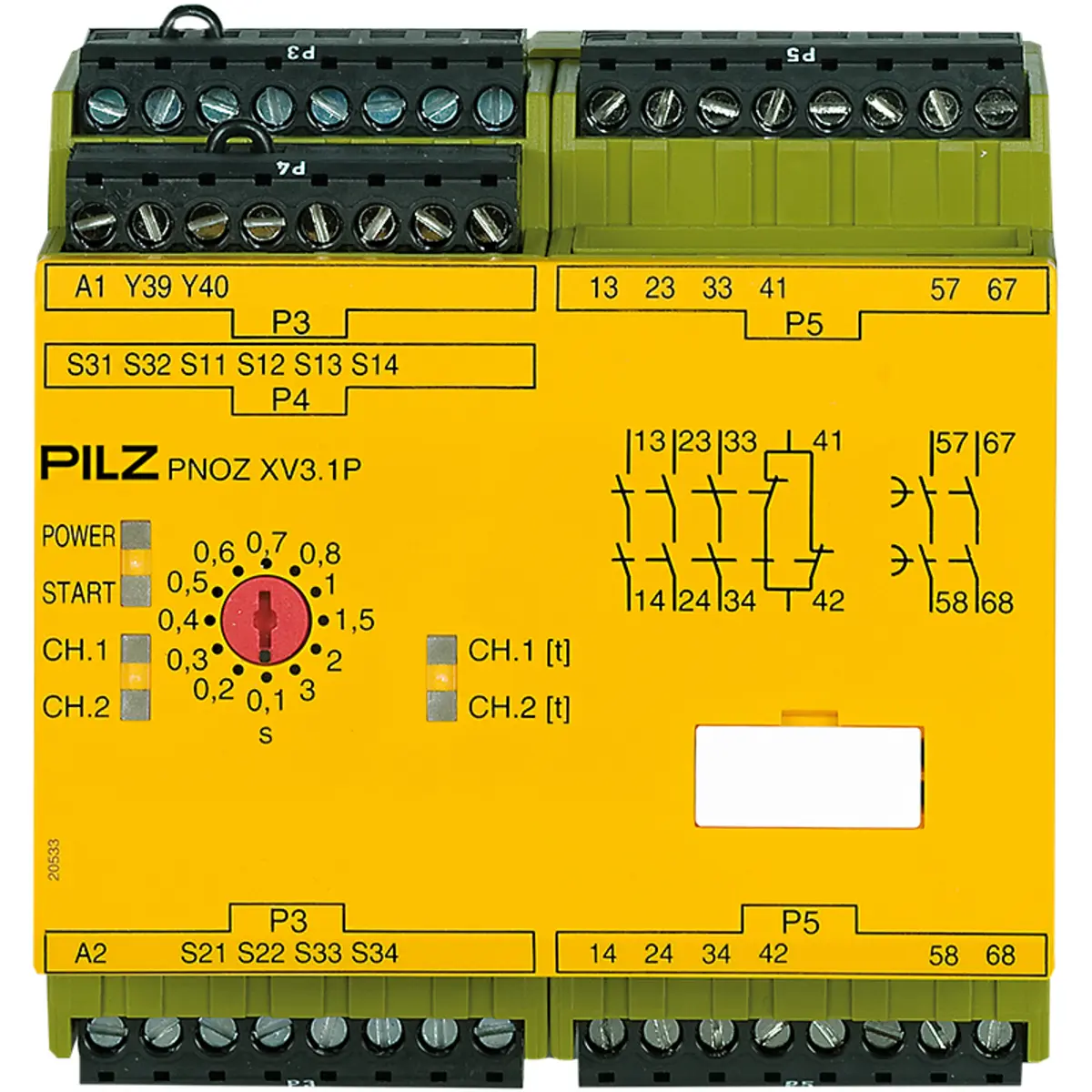 Produktfoto 1 von PILZ PNOZ XV3.1P 3/24VDC 3n/o 1n/c 2n/o t, Zeitüberwachung, P/n: 777522