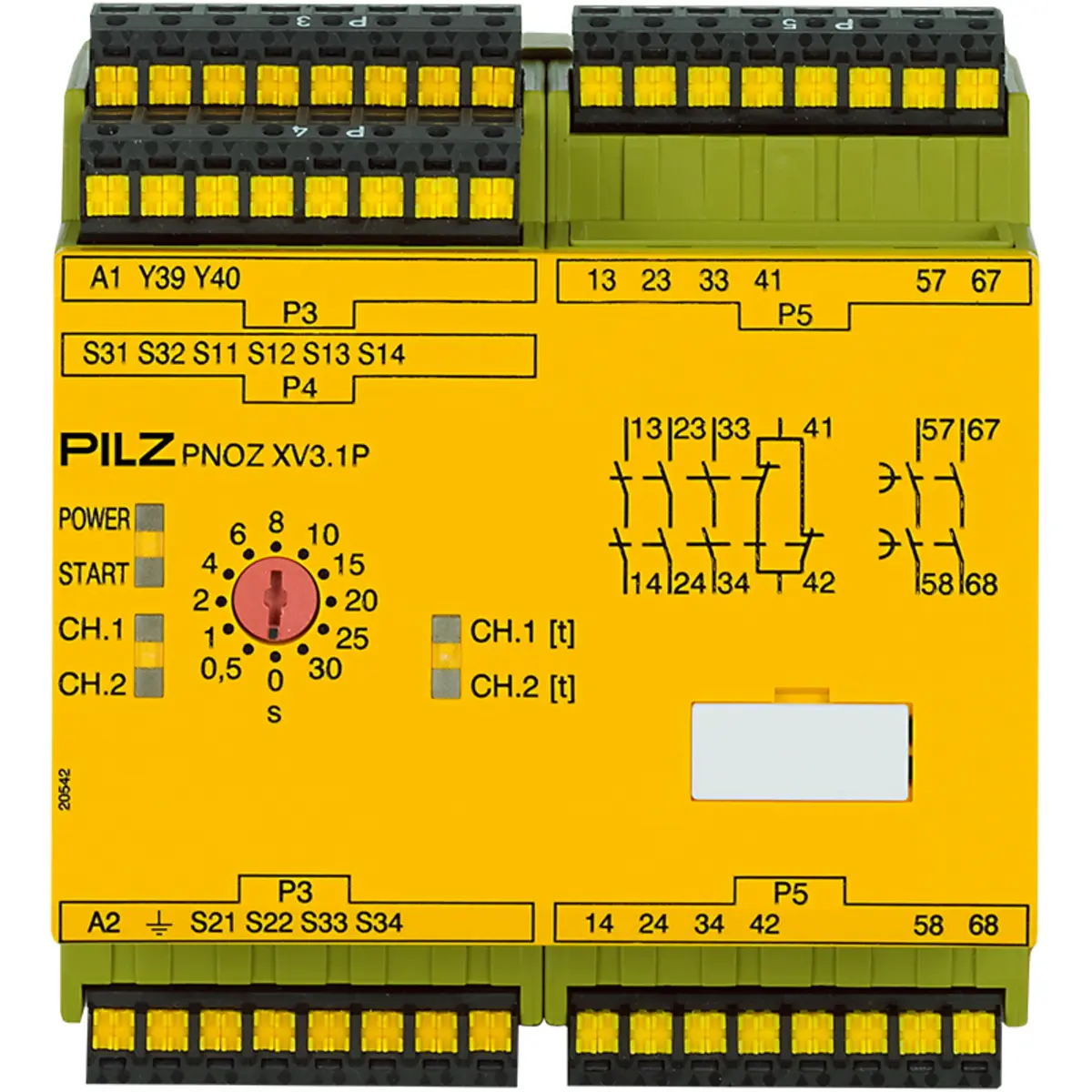 Produktfoto 1 von PILZ PNOZ XV3.1P C 30/24-240VACDC 3no 1nc 2no, Zeitüberwachung, P/n: 787530