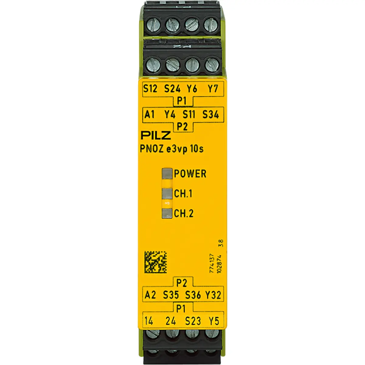 Produktfoto 1 von PILZ PNOZ e3vp 10/24VDC 1so 1so t, Überwachung von Not-Halt, Schutztüren