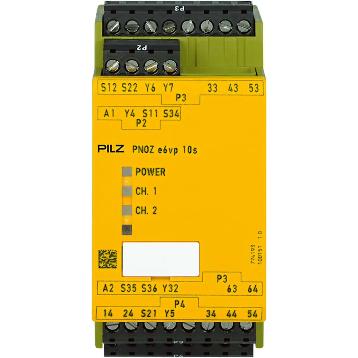 Produktfoto 1 von PILZ PNOZ e6vp 24VDC 4n/o 1so 1so t, Überwachung von Not-Halt, Schutztüren