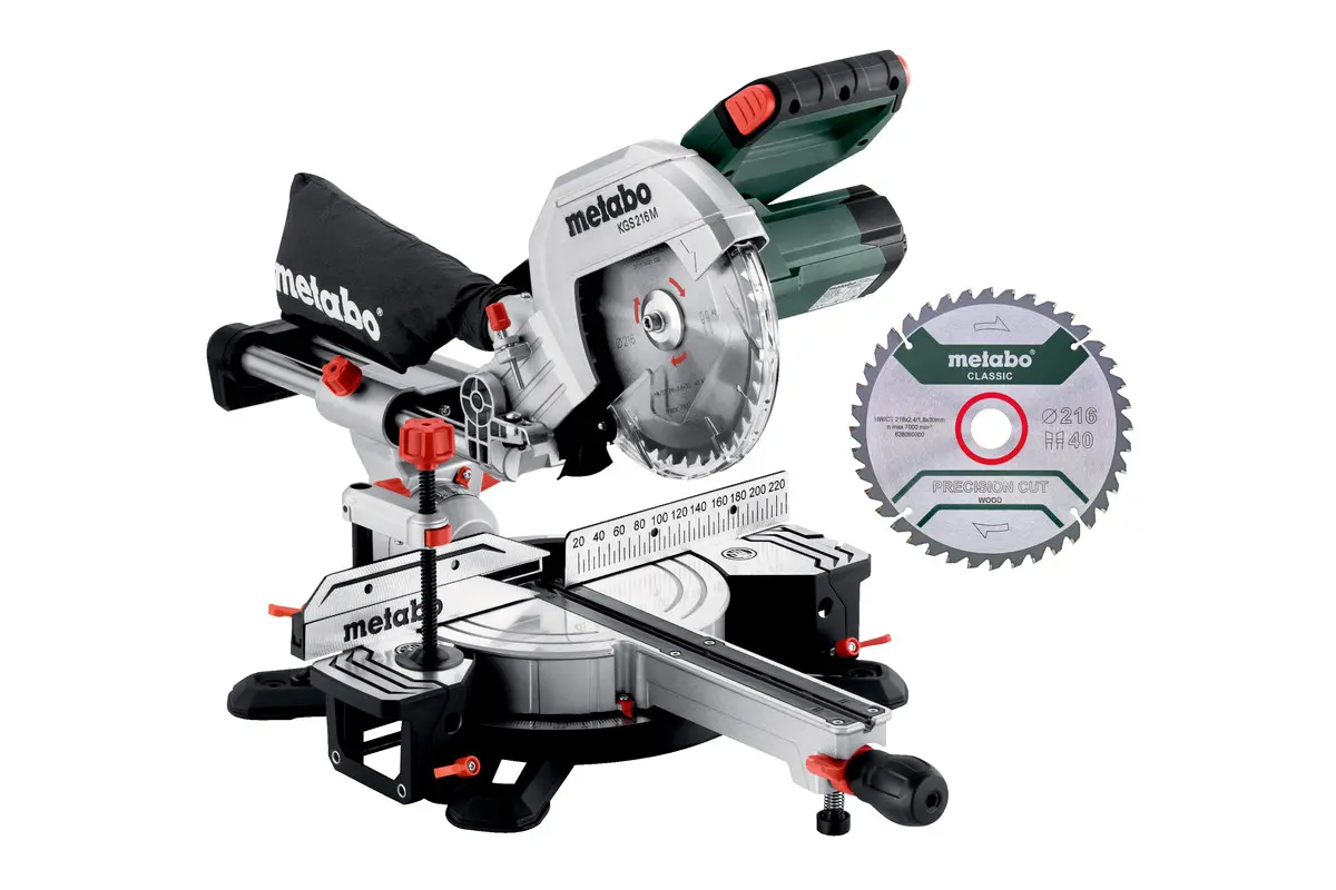 Produktfoto 1 von Metabo Kapp-Gehrungssäge KGS 216 M Set mit Zugfunktion und PCL + 2. HM-Sägeblatt