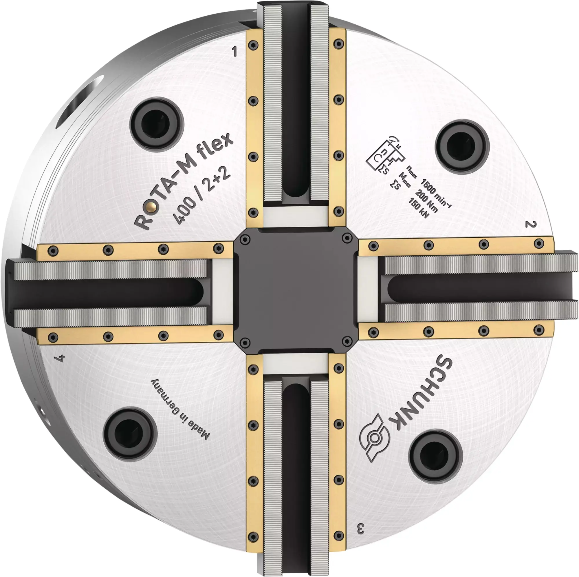 Produktfoto 1 von SCHUNK ROTA-M flex 2+2 400 Z380-SV90°, Flexibles 4-Backen-Ausgleichsfutter