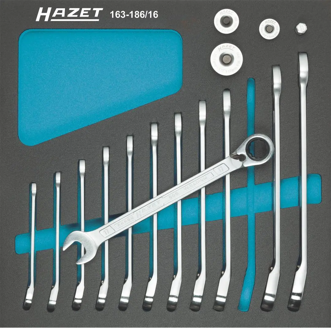 Hazet 163-186/16, Knarren-Ring-Maulschlüssel-Satz 12teilig Schlüsselweite 8-19mm
