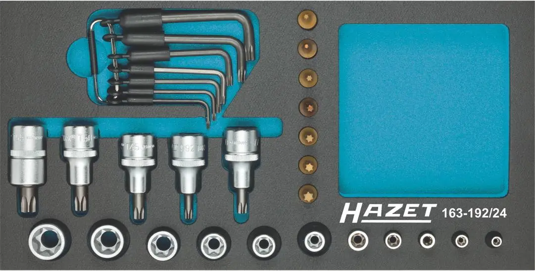 Produktfoto 1 von Hazet 163-192/24, Steckschlüsseleinsatz-Set 1/4" 6.3 mm, 1/2" 12.5 mm 24teilig