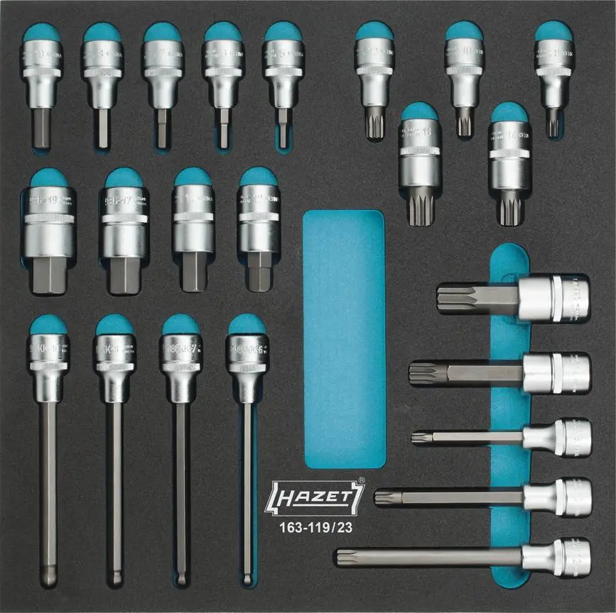 Produktfoto 1 von Hazet 163-119/23, Steckschlüssel-Bit-Einsatz-Set 1/2" (12.5 mm) 23teilig