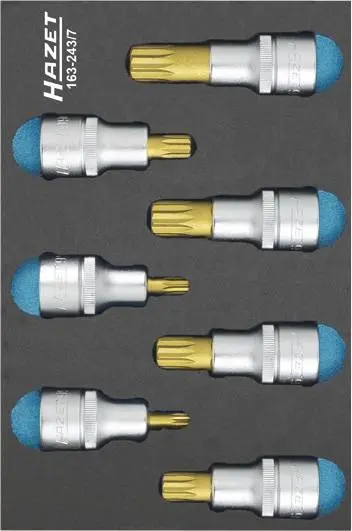 Produktfoto 1 von Hazet 163-243/7, Steckschlüssel-Bit-Einsatz-Set 1/2" (12.5 mm) 7teilig