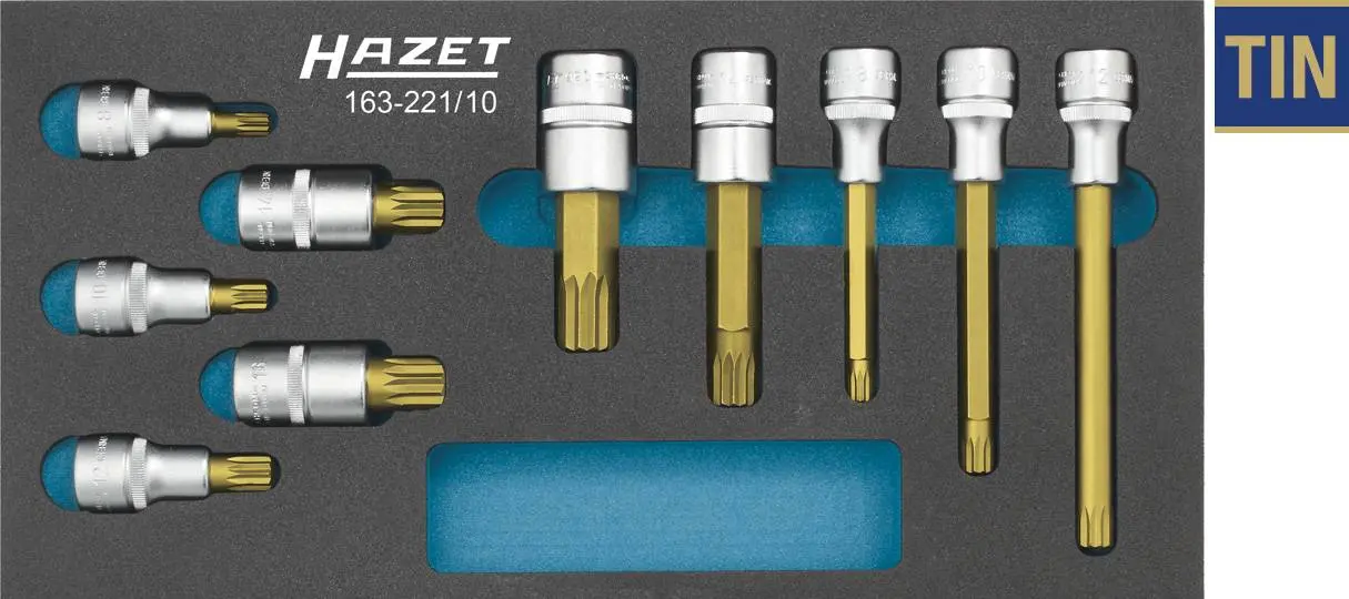 Produktfoto 1 von Hazet 163-221/10, Steckschlüssel-Bit-Einsatz-Set 1/2" (12.5 mm) 10teilig