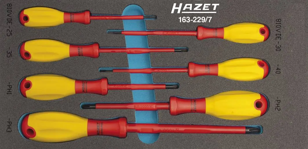 Produktfoto 1 von Hazet 163-229/7, VDE Schraubendreher-Set 7teilig (Sl, PH, Hex)