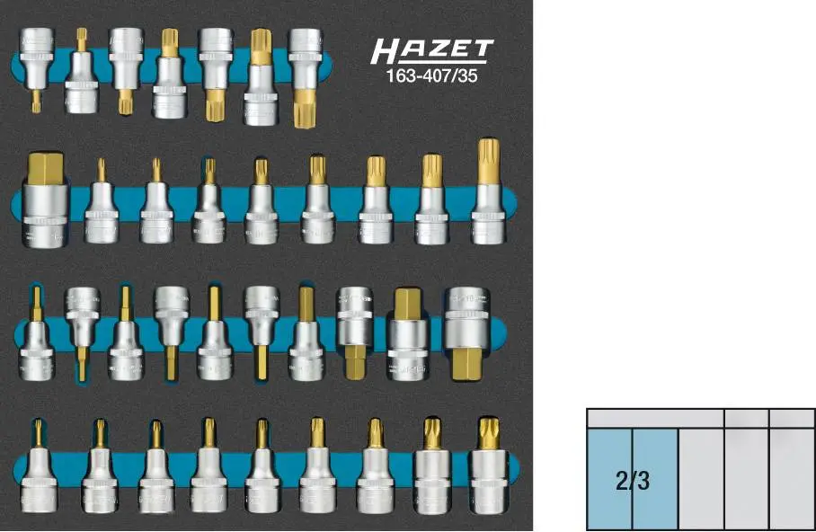 Produktfoto 1 von Hazet 163-407/35, Steckschlüssel-Bit-Einsatz-Set 1/2" (12.5 mm) 35teilig