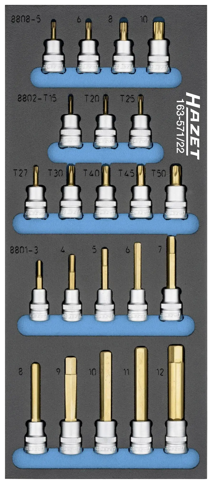 Produktfoto 1 von Hazet 163-571/22, Steckschlüsseleinsatz-Set 3/8" (10 mm)