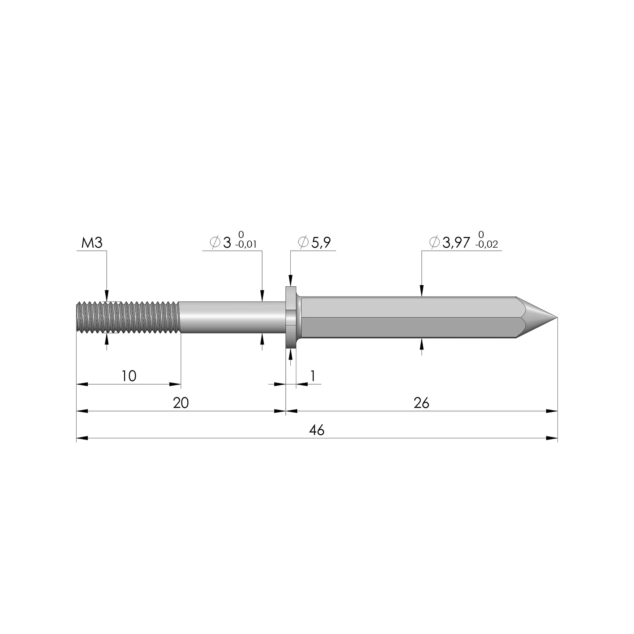 Produktfoto 1 von Ingun FS-3,97-SW-26-03-M3-B-G, Fangstift