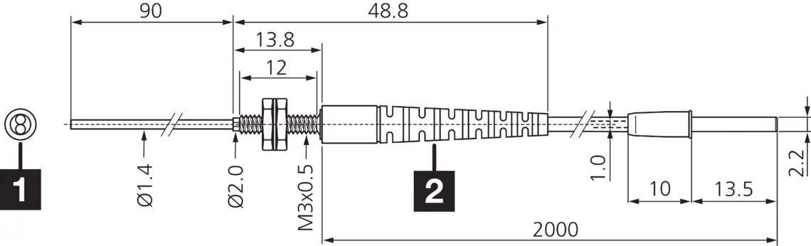 Produktfoto 1 von Di-Soric KLT-M3-B90-T2-0.5K, Kunststoff-Lichtleiter, P\n: 209945