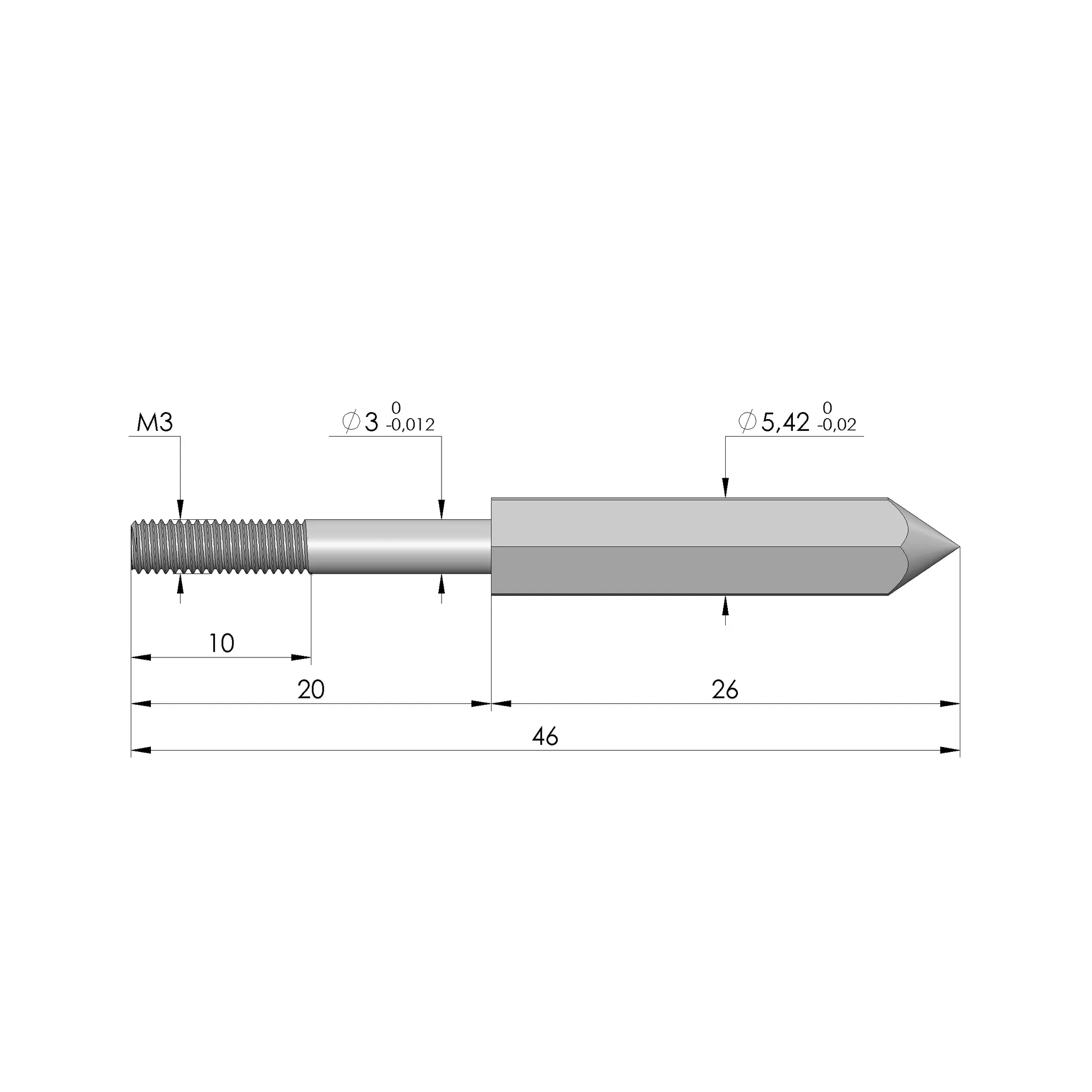 Produktfoto 1 von Ingun FS-5,42-SW-26-03-M3-B-G, Fangstift