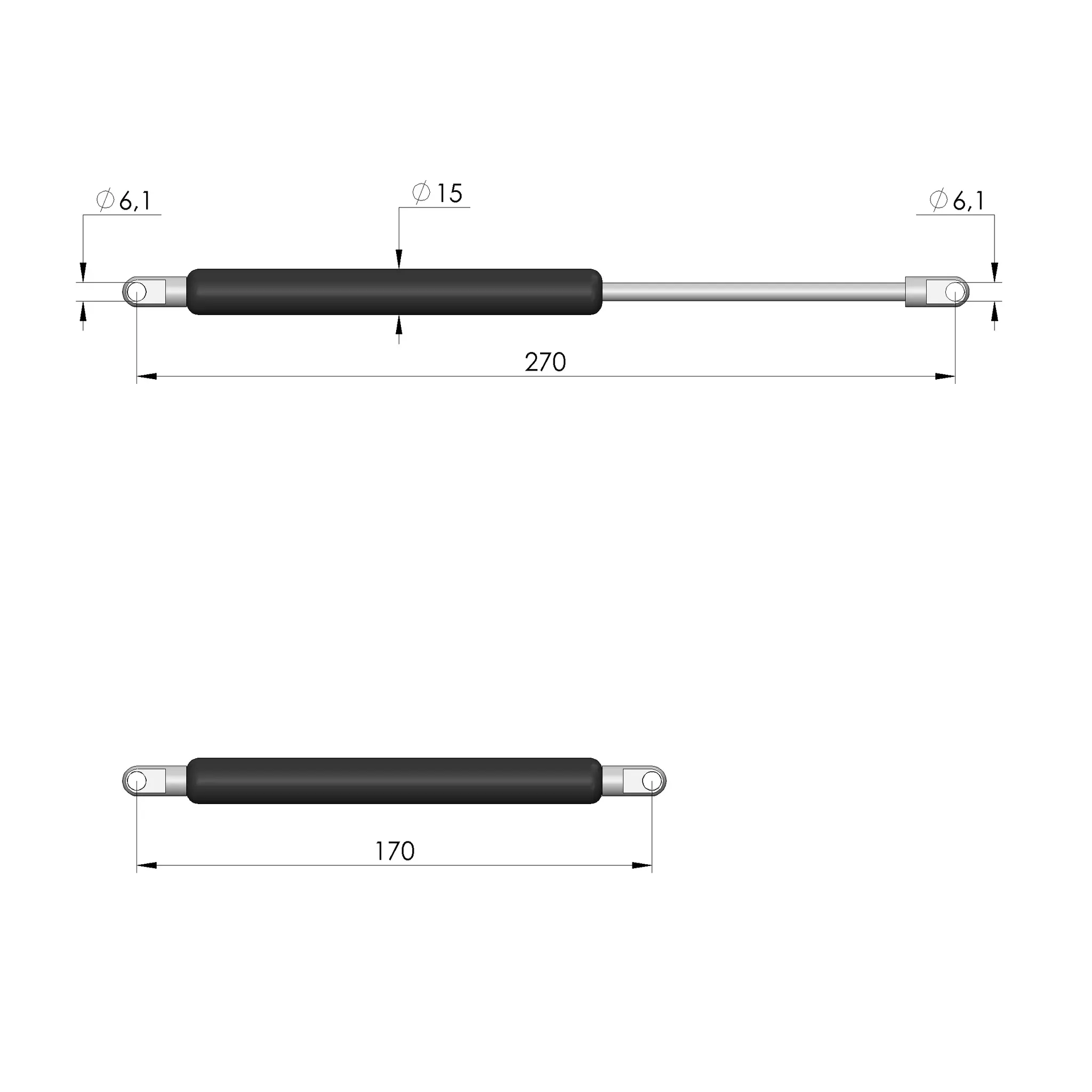 Produktfoto 1 von Ingun GDF-270-100-075N-A6-A6, Gasdruckfeder