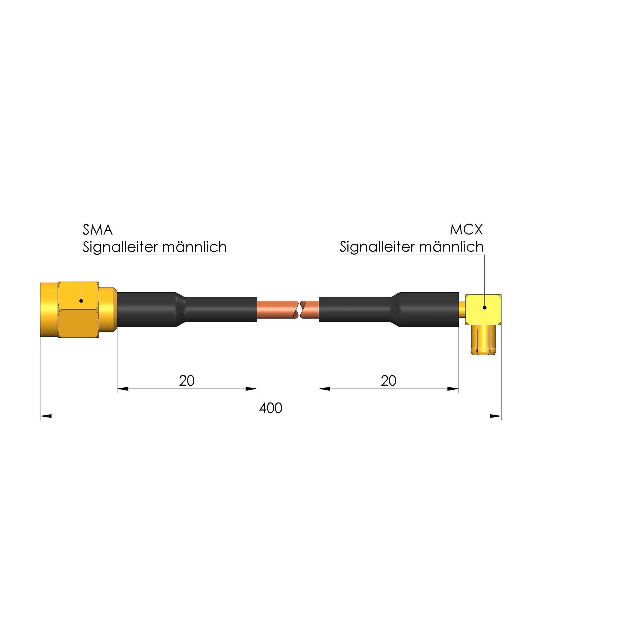 Produktfoto 1 von Ingun SE-RG316-50MCXMW040SMAMG, Koaxialkabel, konfektioniert, SKU: SE-RG316-0047