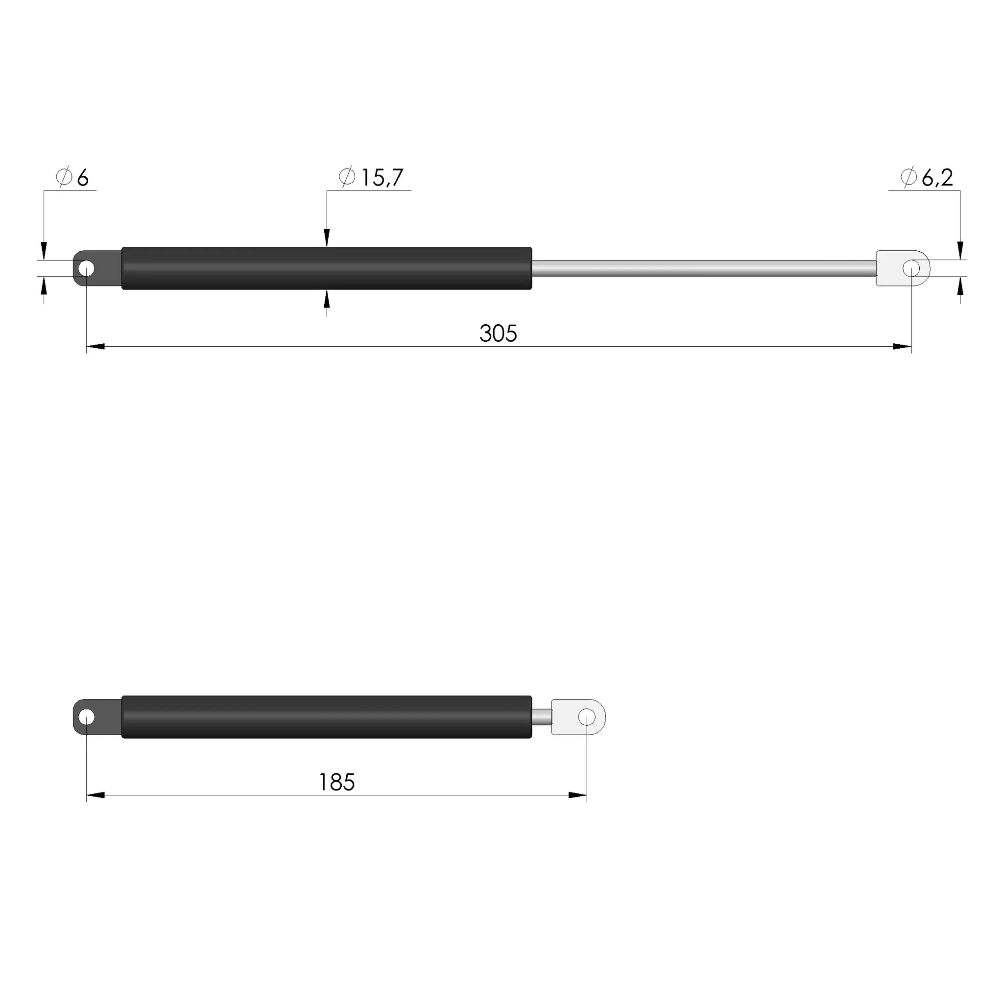 Produktfoto 1 von Ingun GDF-305-120-050N-A6-A6, Gasdruckfeder