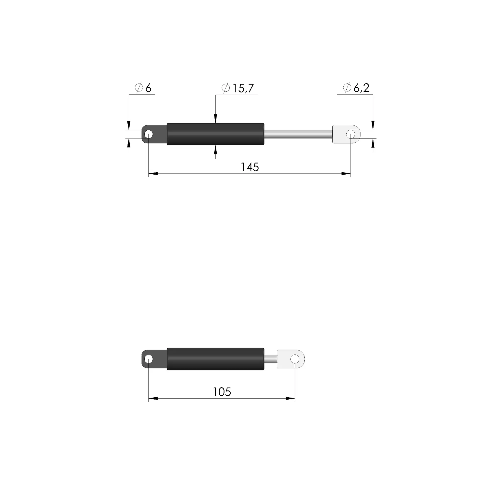 Produktfoto 1 von Ingun GDF-145-40-100N-A6-A6, Gasdruckfeder