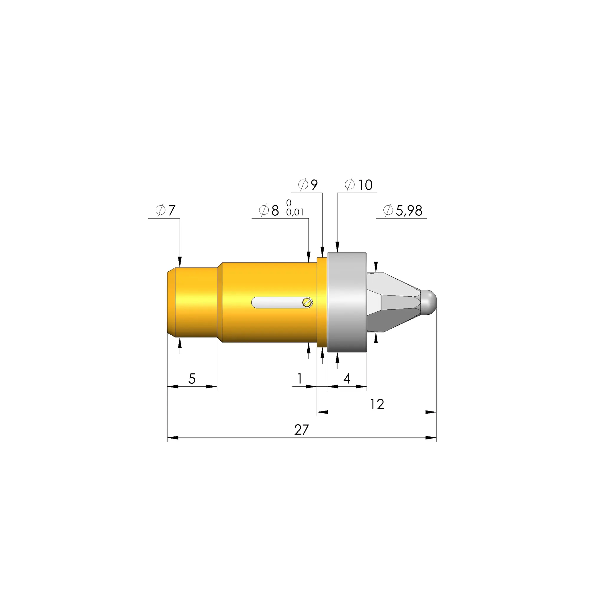 Produktfoto 1 von Ingun GFS-5,98-SW-12-08-B-G, Fangstift gefedert