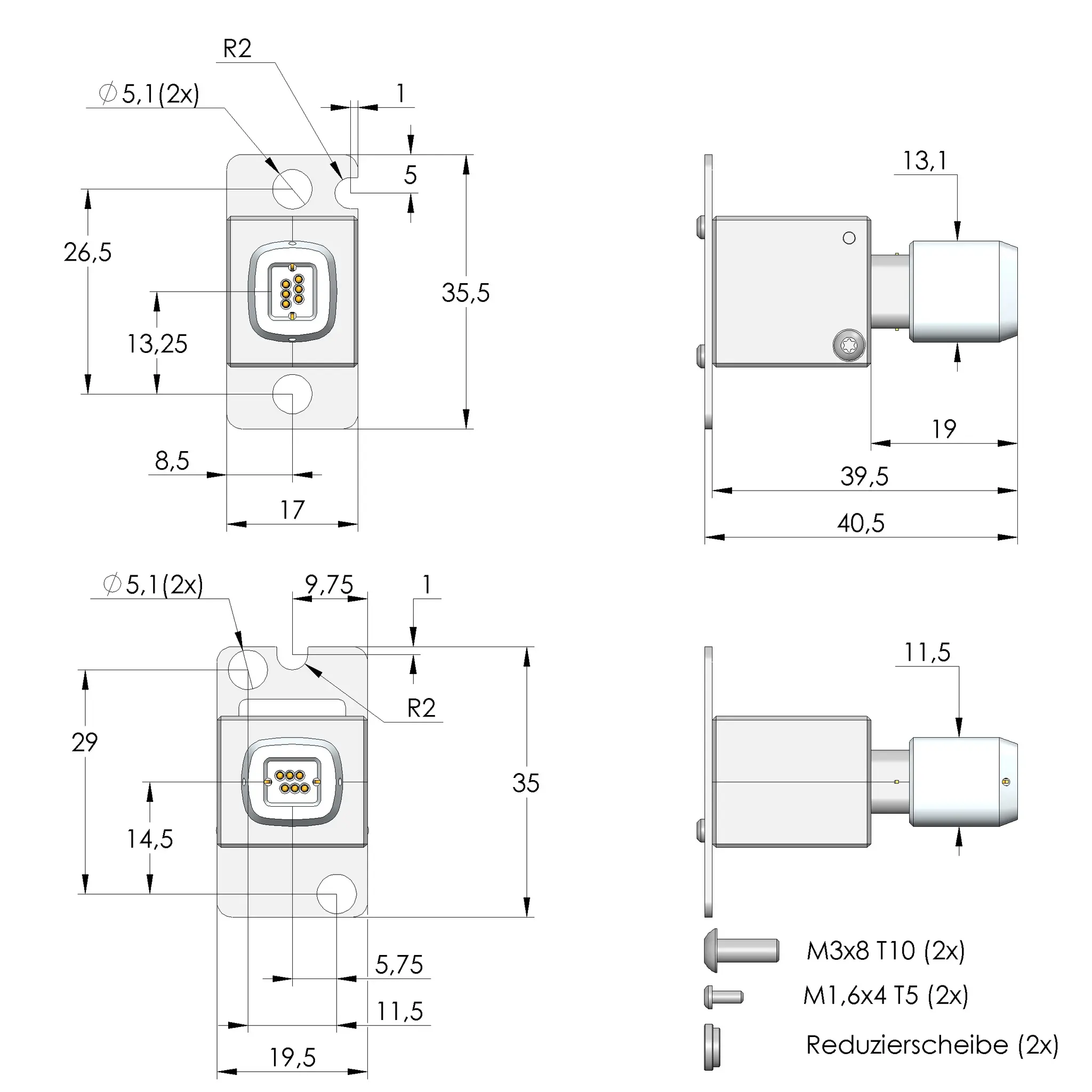 Produktfoto 1 von Ingun PS-HSAL2-S-M-006-G5-B-01, HSAL2 6-Pin sealed, SKU: 116019