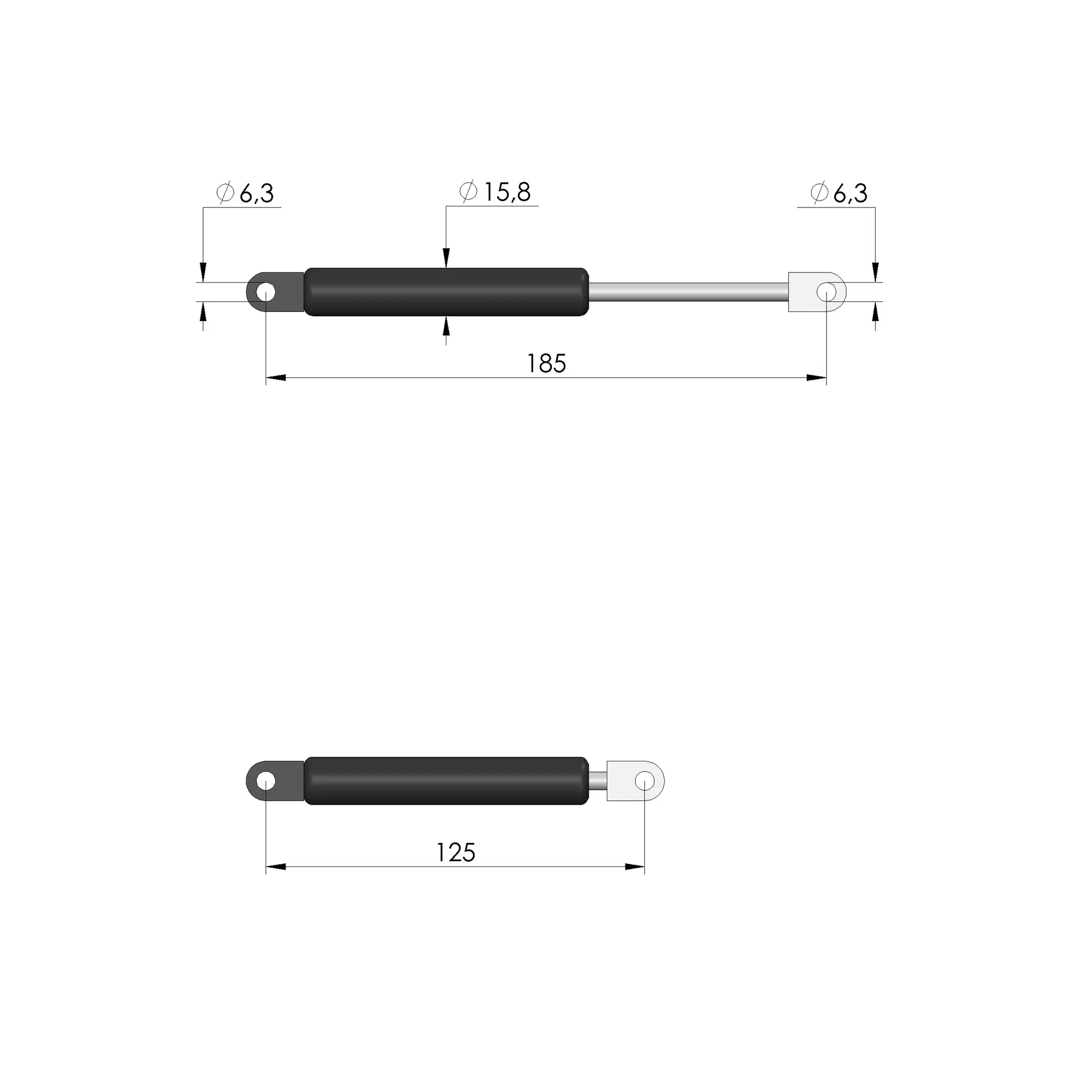 Produktfoto 1 von Ingun GDF-185-60-200N-A6-A6-D, Gasdruckfeder