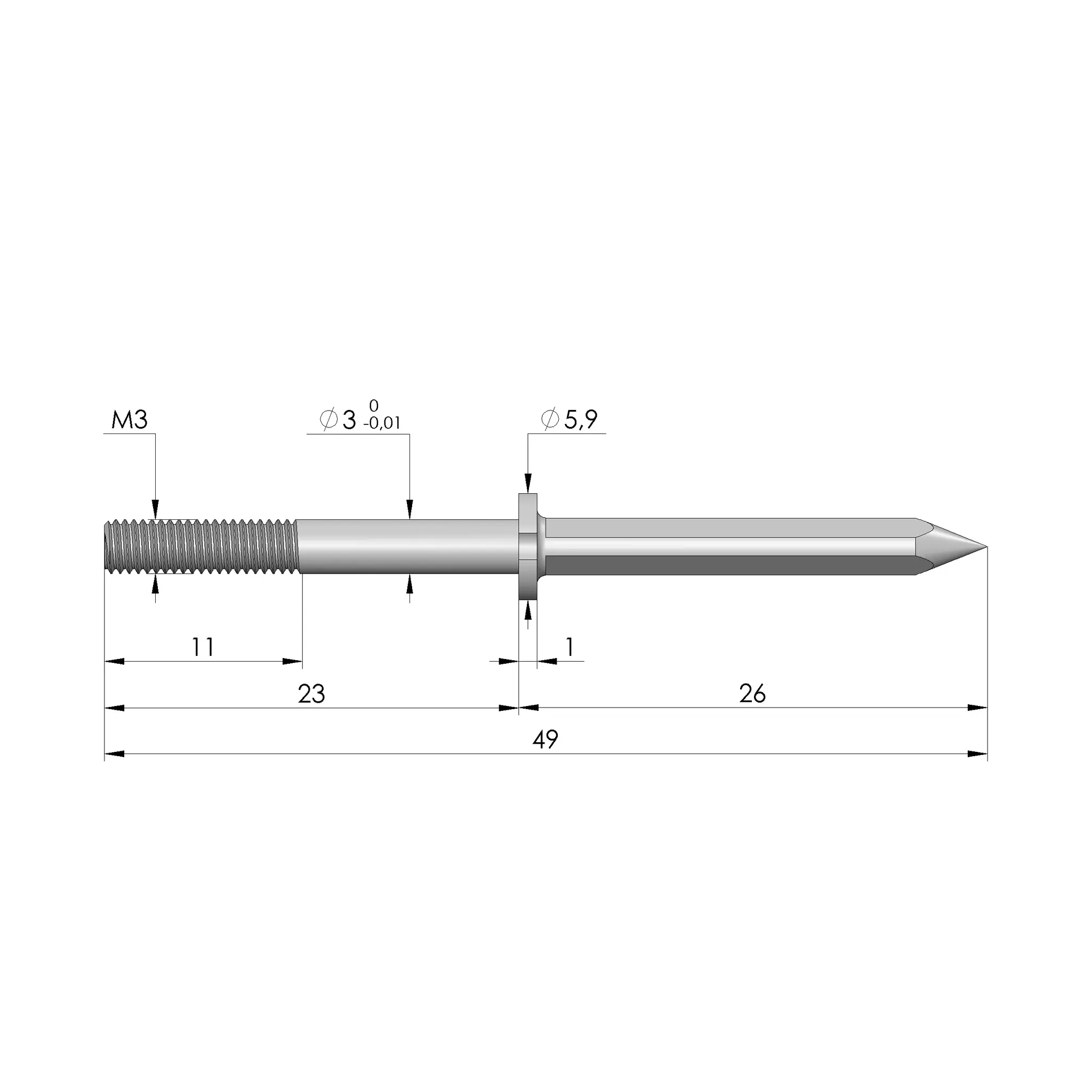 Produktfoto 1 von Ingun FS-3,20-DK-26-03-M3-B-G, Fangstift