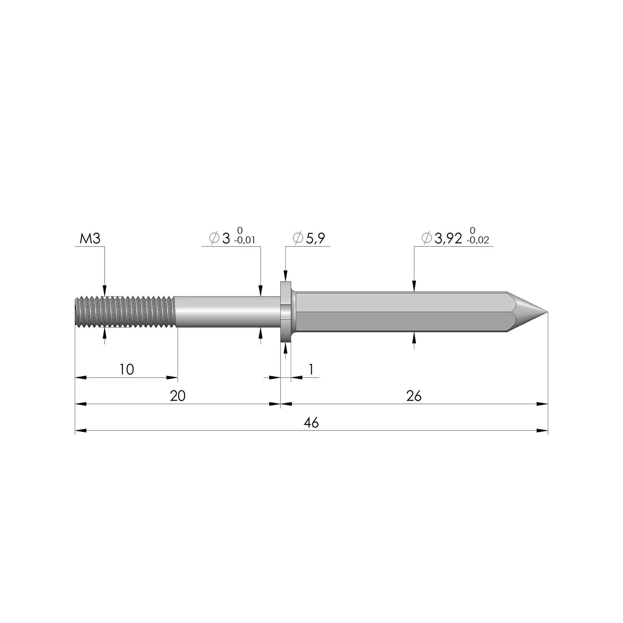 Produktfoto 1 von Ingun FS-3,92-SW-26-03-M3-B-G, Fangstift