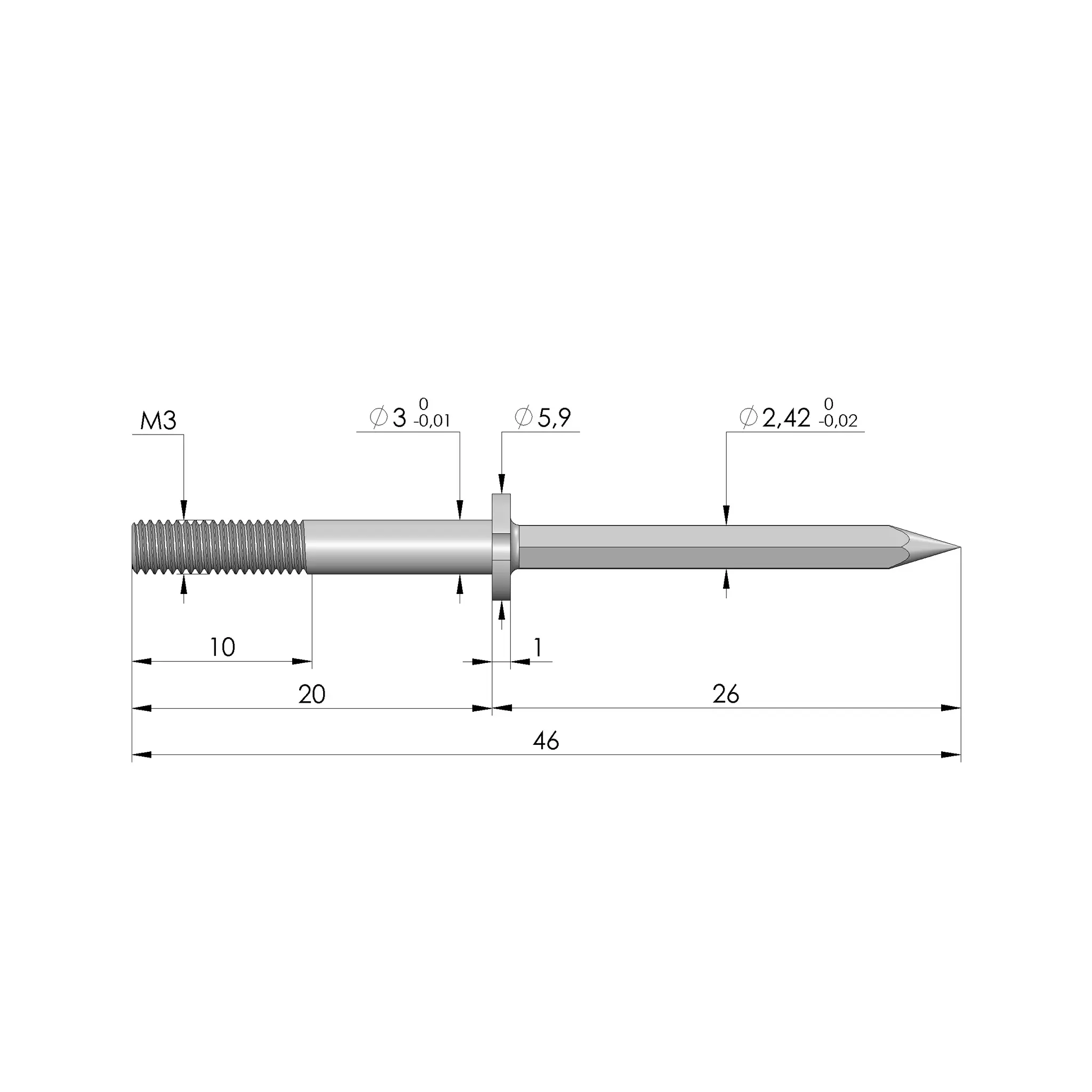 Produktfoto 1 von Ingun FS-2,42-SW-26-03-M3-B-G, Fangstift