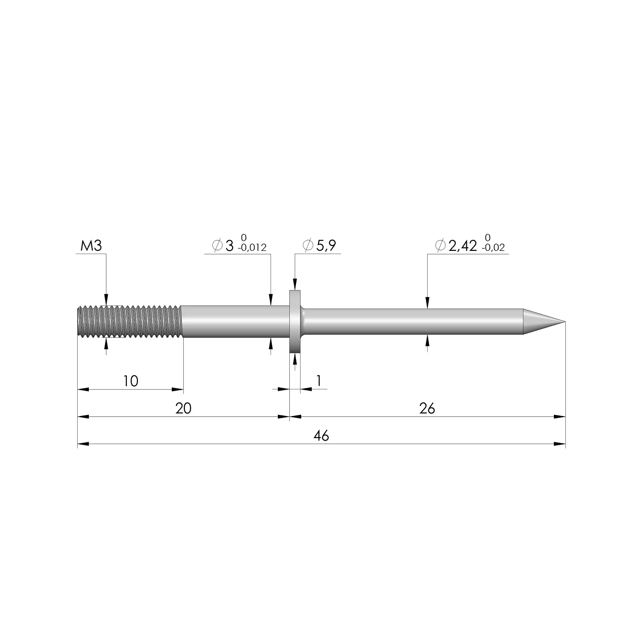 Produktfoto 1 von Ingun FS-2,42-RD-26-03-M3-B-G, Fangstift