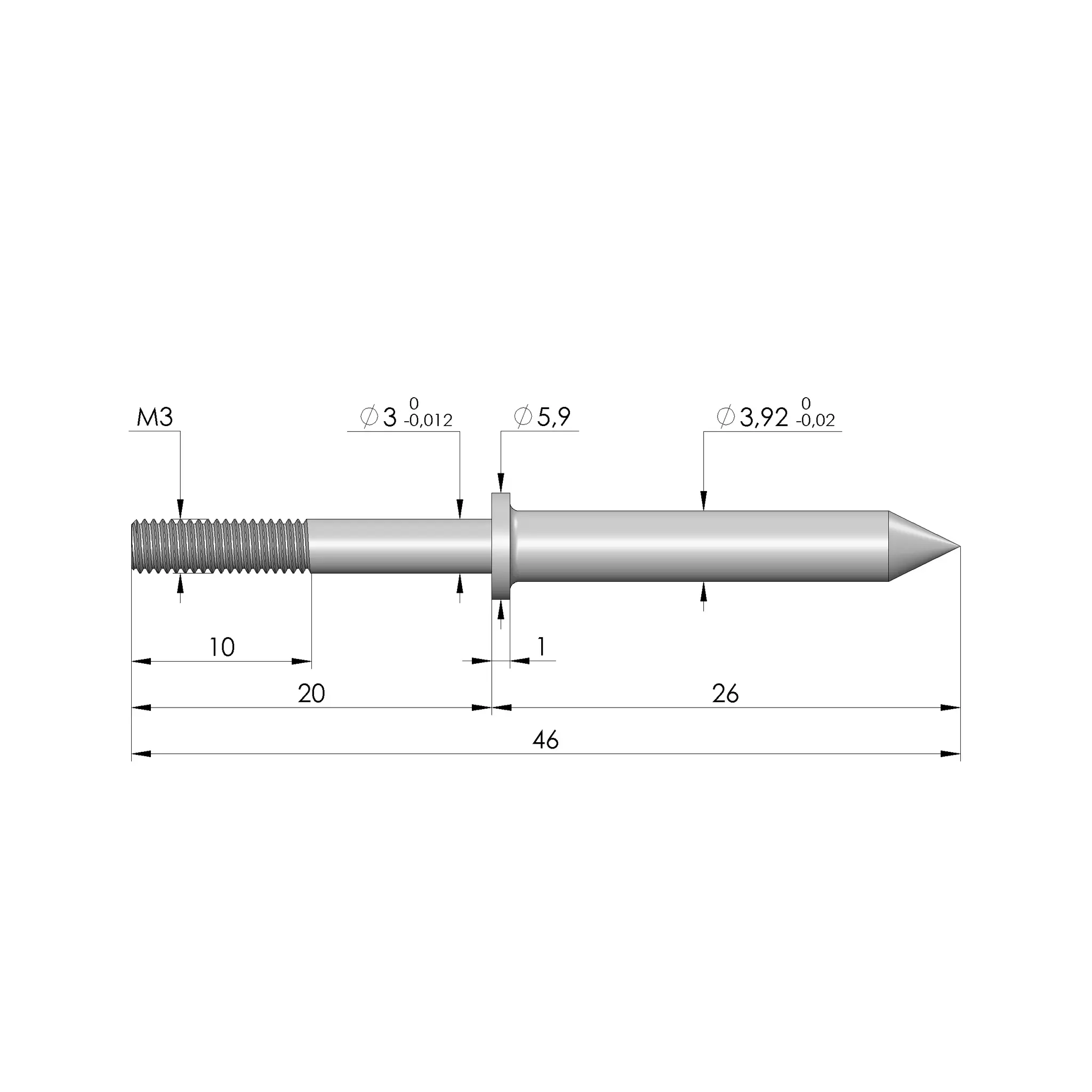Produktfoto 1 von Ingun FS-3,92-RD-26-03-M3-B-G, Fangstift