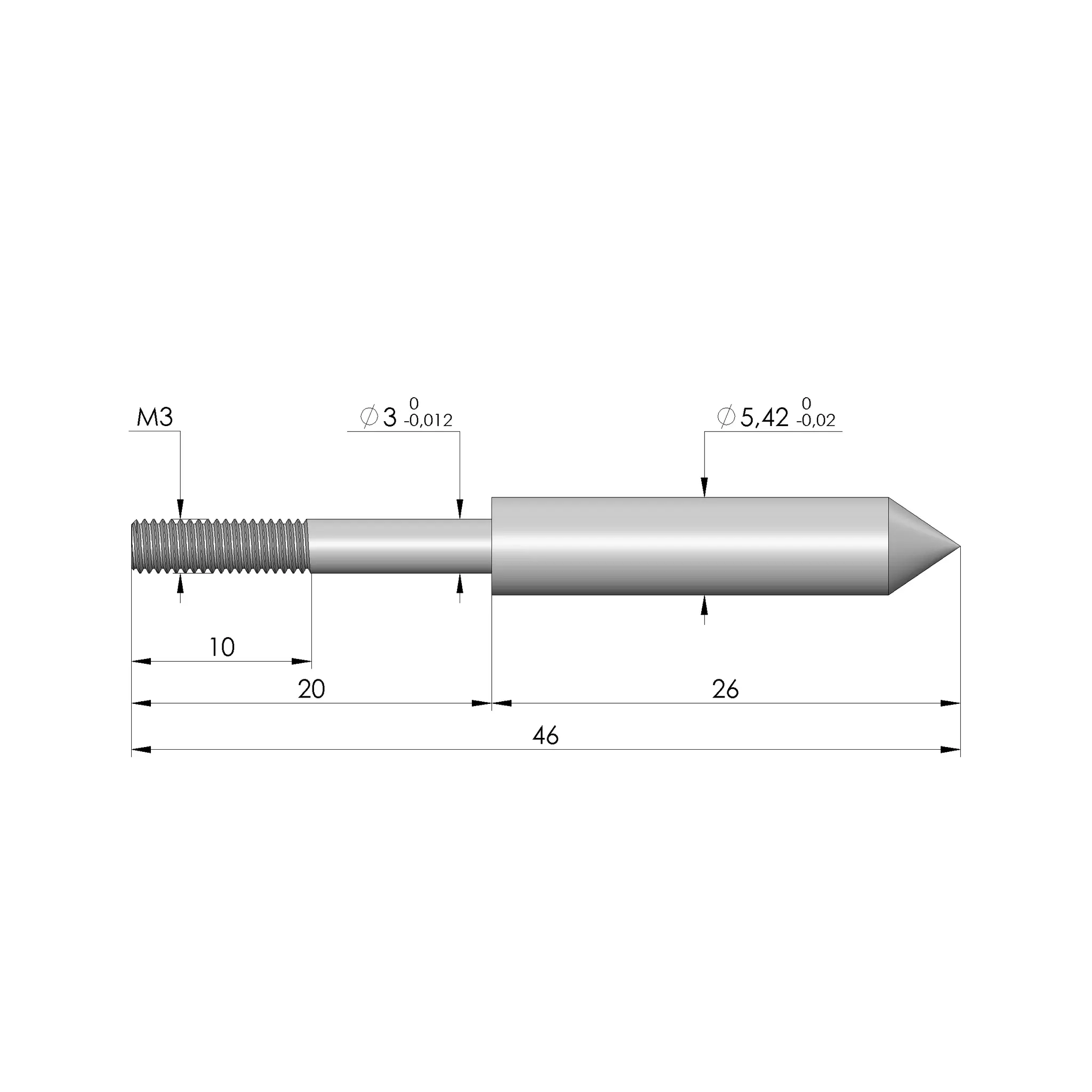 Produktfoto 1 von Ingun FS-5,42-RD-26-03-M3-B-G, Fangstift
