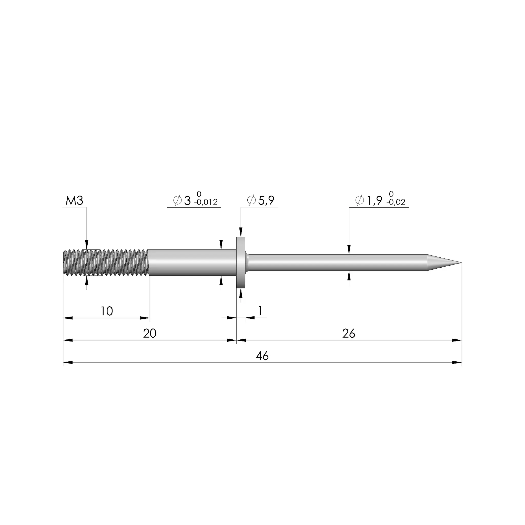 Produktfoto 1 von Ingun FS-1,90-RD-26-03-M3-B-G, Fangstift