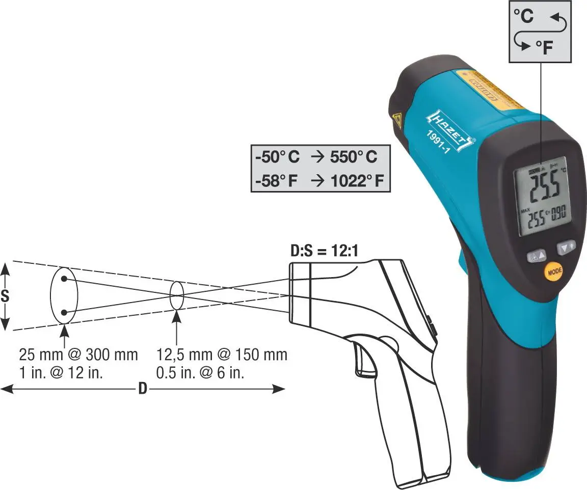 Produktfoto 1 von Hazet 1991-1, Infrarot-Thermometer Optik 12:1 -50 - +550°C