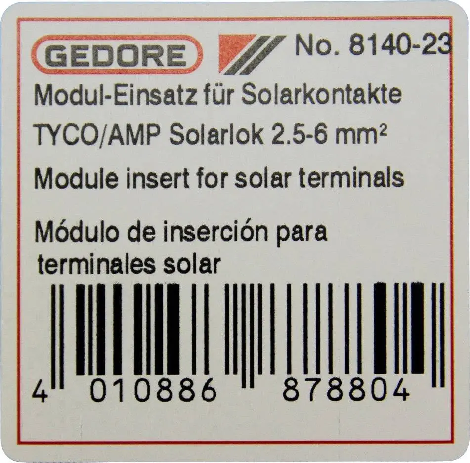 Produktfoto 1 von Gedore 8140-23 2078082 Crimpeinsatz Solar-Steckverbinder 2.5 bis 6mm²