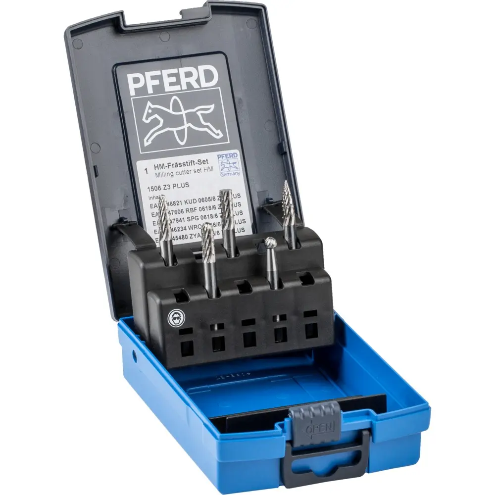 Produktfoto 1 von PFERD Tools 21901506, Hartmetall Frässtift Set 1506 5-tlg. Zahnung 3 PLUS