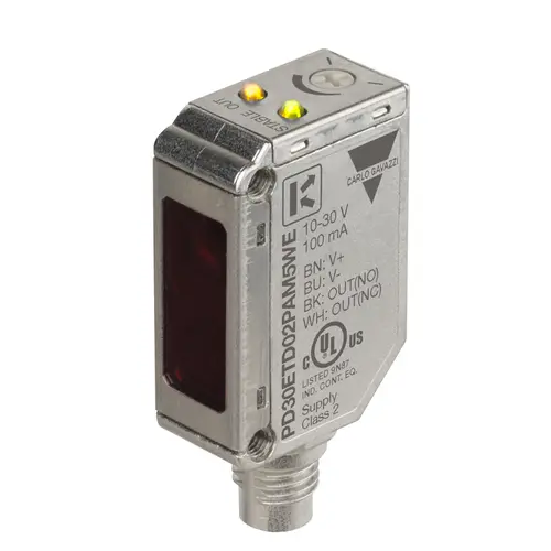 Produktfoto 1 von Carlo Gavazzi PD30ETD02PAM5WE, PHOTO DR 0,2M SS PNP NO+NC TOP ADJUST W.ANG CAB