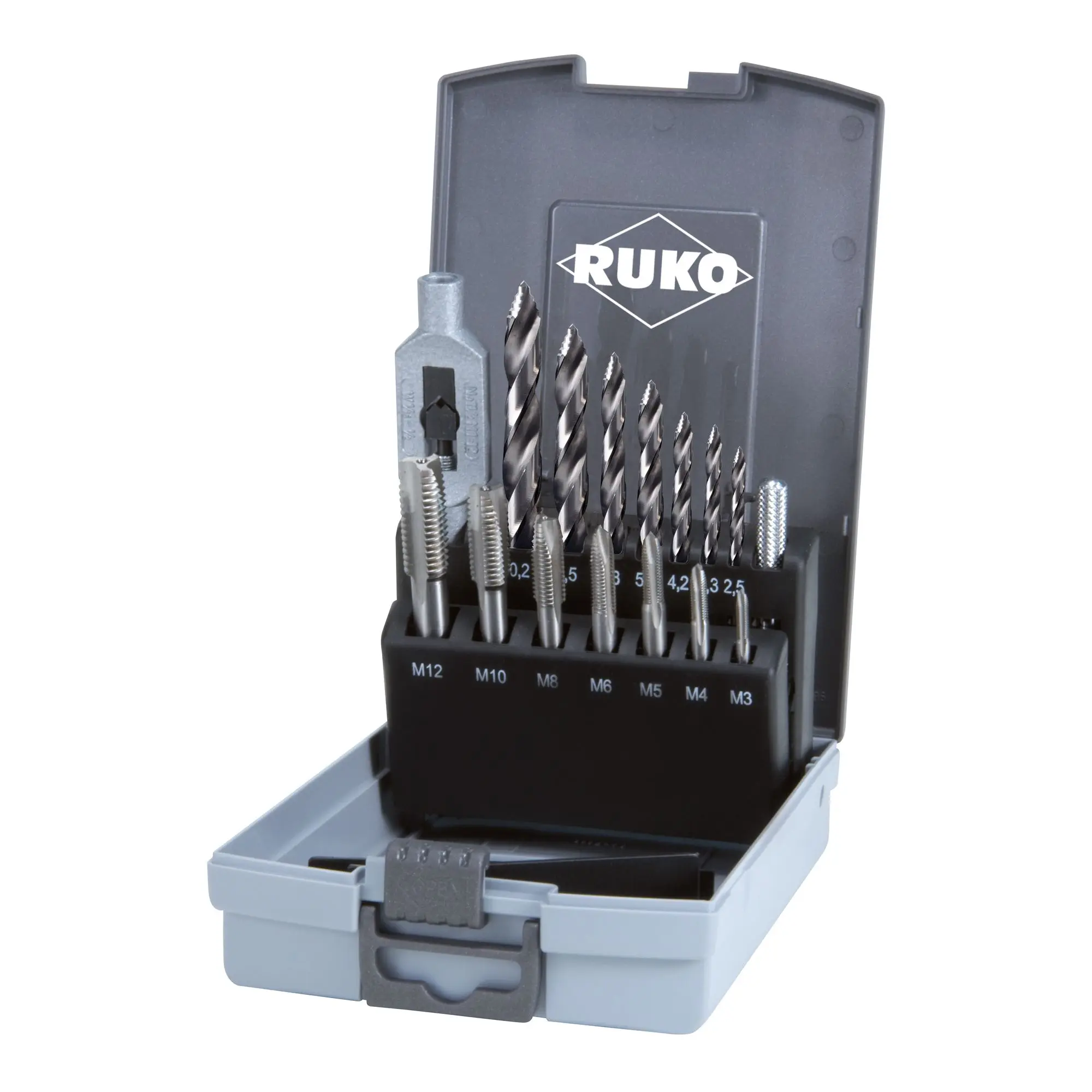 Produktfoto 1 von RUKO 259004RO, Einschnittgewindebohrer HSS+Spiralbohrer 15 tlg