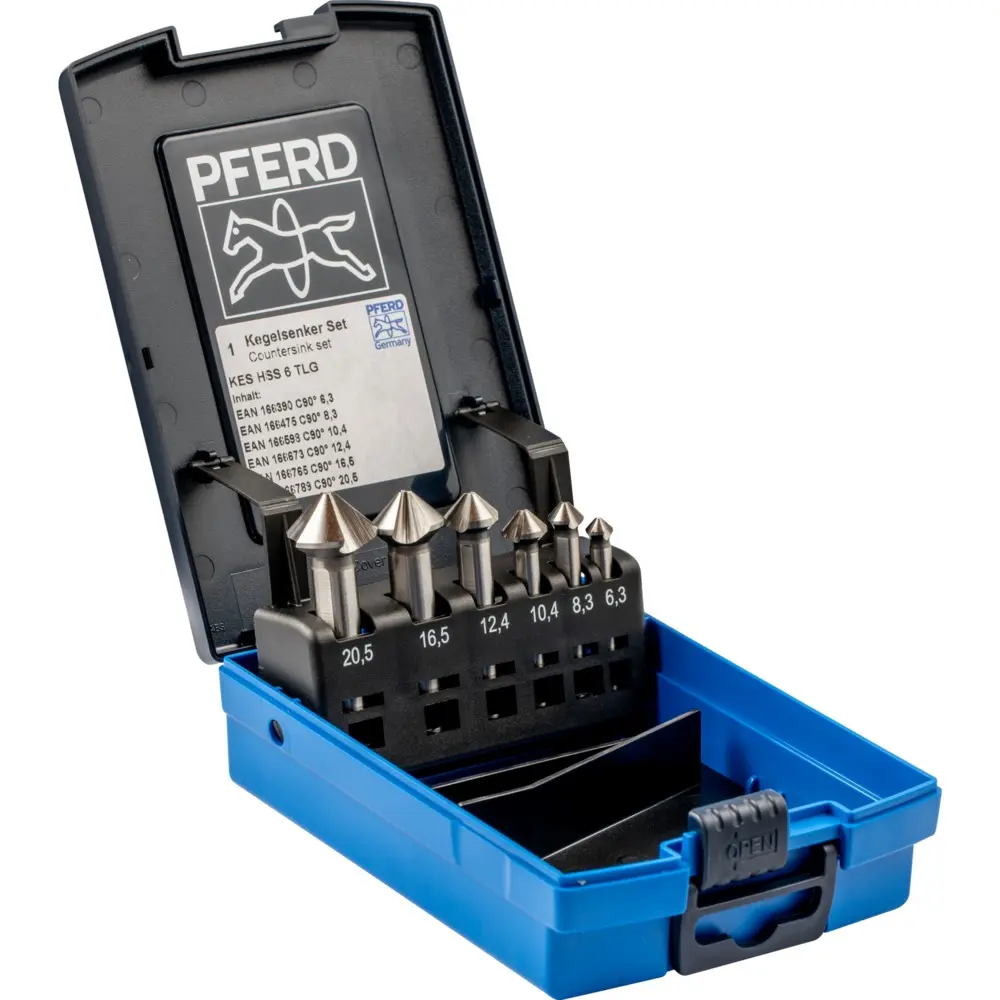 Produktfoto 1 von PFERD 25202154, HSS-Kegelsenker-Set 6-tlg. DIN 335 C 90&deg;