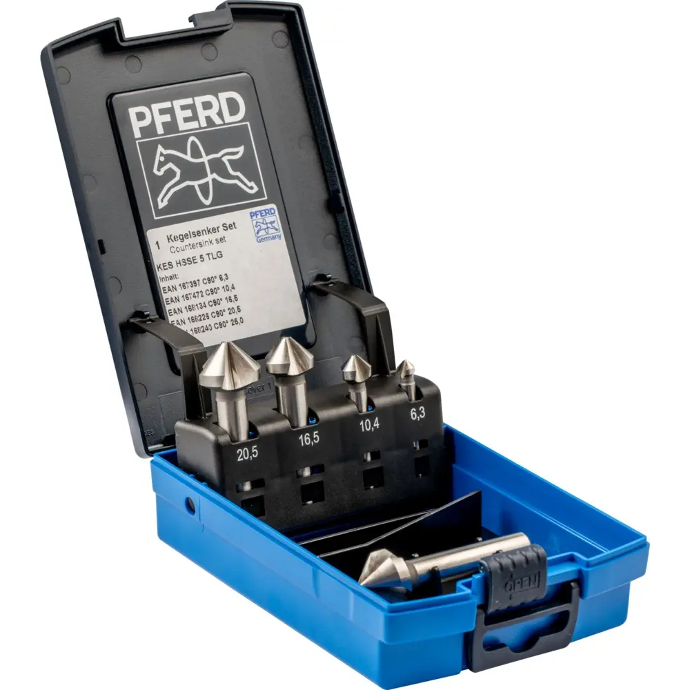 Produktfoto 1 von PFERD Tools 25202156, HSSE-Kegelsenker-Set 5-tlg. DIN 335 C 90&deg; Ausführung Co5