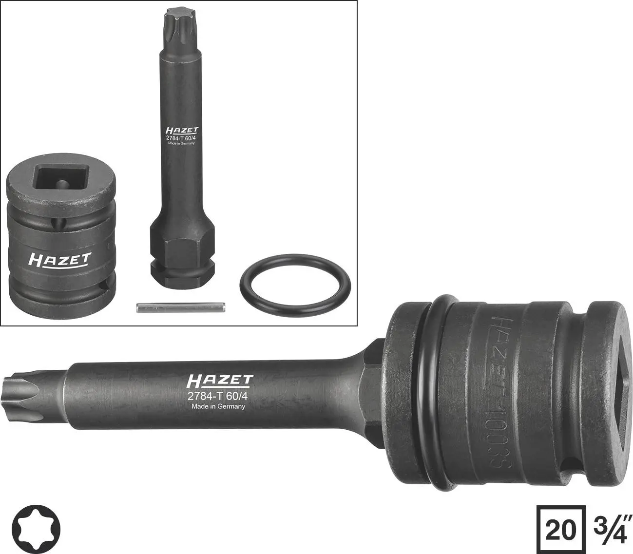 Produktfoto 1 von Hazet 2784-T60/4, Bremsscheiben Schraubendreher-Steckschlüsseleinsatz-Satz